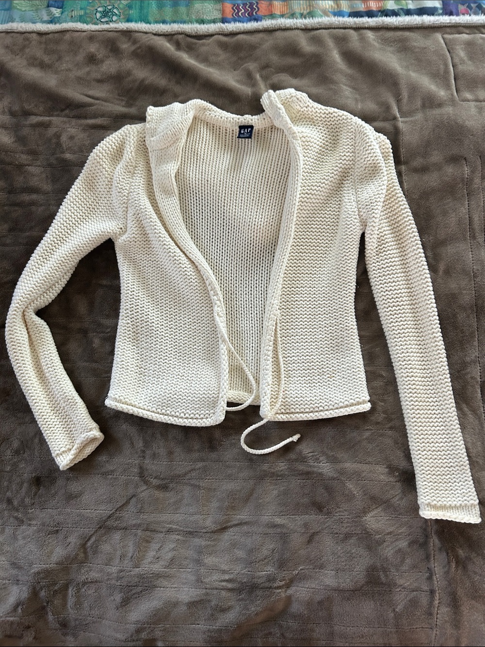 GAP Cream Knit Tie-Front Women's Cardigan with Hood
